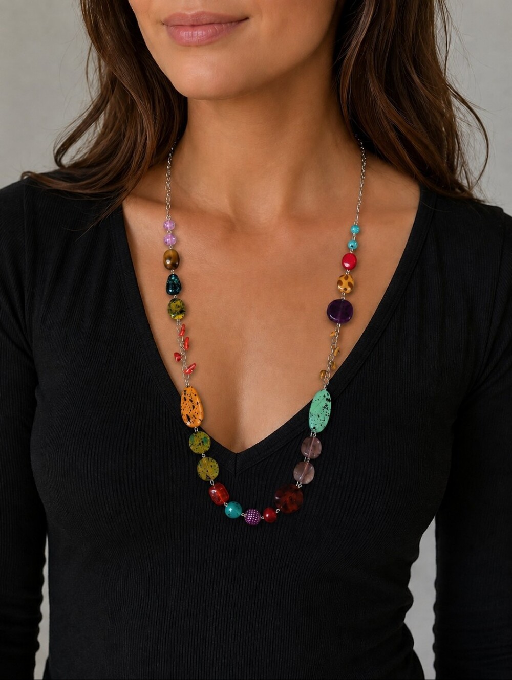 Multicolor Beaded Women's Necklace - Mixed Stone Look